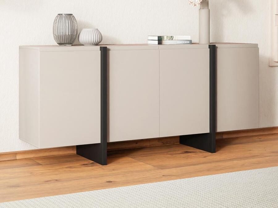 Vente-unique Buffetkast met 4 deuren van mdf Beige en zwart LUVONIA L 180 cm x H 81 cm x D 45 cm - Foto 2