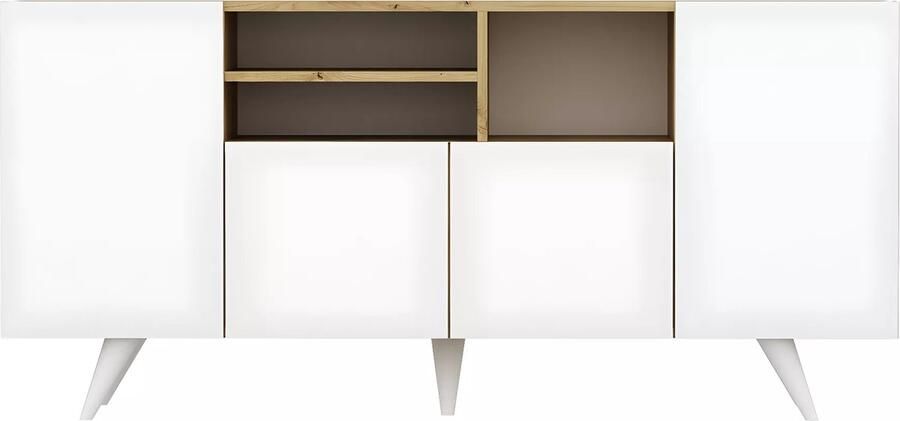Vente-unique Buffetkast met 4 deurtjes en 3 nissen Wit en naturel MOSTIA L 160 cm x H 75 cm x D 42 cm