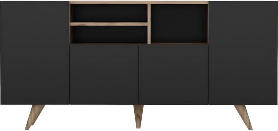 Vente-unique Buffetkast met 4 deurtjes en 3 nissen Zwart en naturel MOSTIA L 160 cm x H 75 cm x D 42 cm