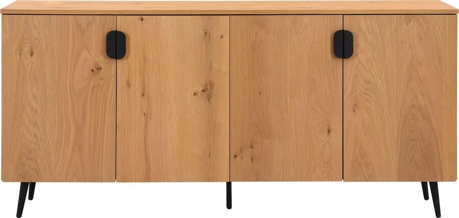 Vente-unique Buffetkast met 4 deurtjes met eikenfineer en staal Licht naturel en zwart SINOLO L 160 cm x H 76 cm x D 40 cm
