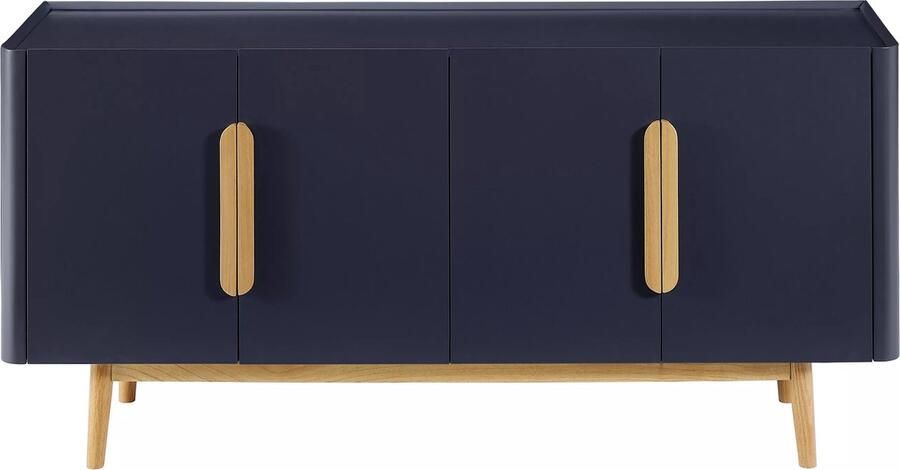 Vente-unique Buffetkast met 4 deurtjes van mdf en hevea Blauw en licht naturel DUNELON L 160 cm x H 75 cm x D 45 cm - Foto 2