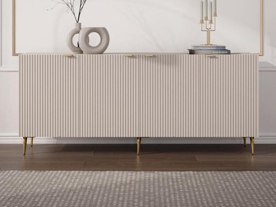 Vente-unique Buffetkast met 4 deurtjes van mdf en staal Beige en goudkleurig YESINIA L 190 cm x H 80 cm x D 45 cm