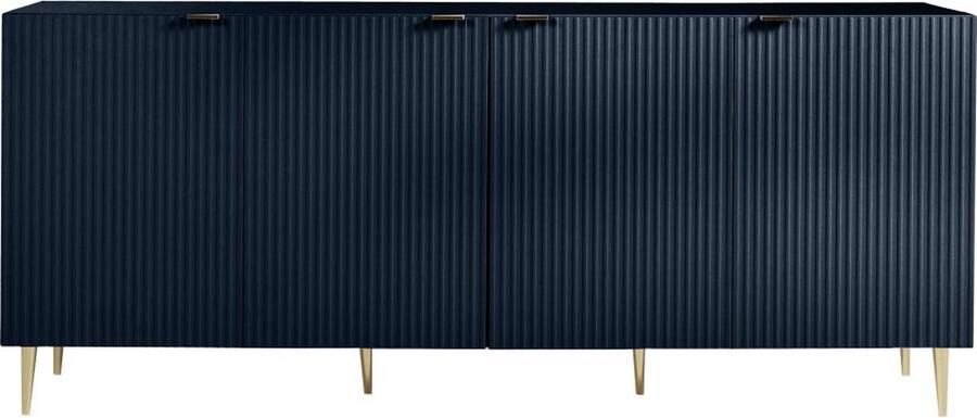 Vente-unique Buffetkast met 4 deurtjes van mdf en staal Blauw en goudkleurig YESINIA L 190 cm x H 80 cm x D 45 cm - Foto 4