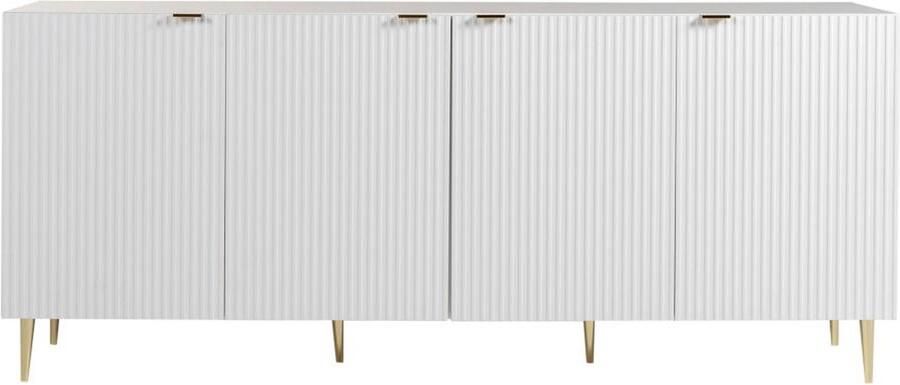 Vente-unique Buffetkast met 4 deurtjes van mdf en staal Wit en goudkleurig YESINIA L 190 cm x H 80 cm x D 45 cm - Foto 4