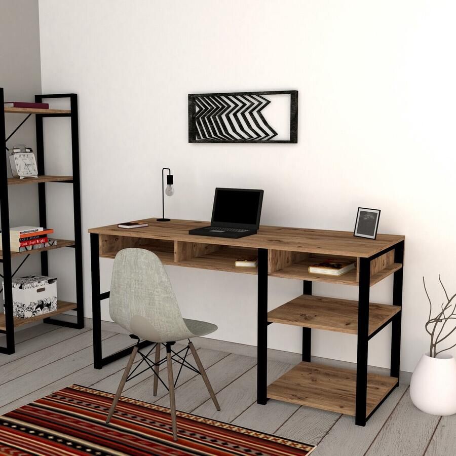 Vente-unique Bureau met opbergruimte Industriële stijl Naturel en zwart RALEIGH L 150 cm x H 75.8 cm x D 58.4 cm