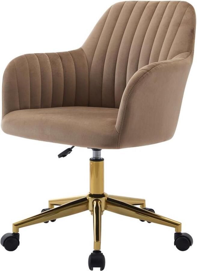 Vente-unique Bureaustoel Fluweel Beige en goudkleurig Verstelbare hoogte ELEANA L 59 cm x H 89 cm x D 61.5 cm