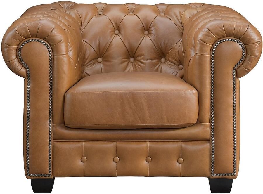 Vente-unique Chesterfield zitbank 3 + 1 plaatsen BRENTON 100% buffelleer Vintage caramel L 201 cm x H 73 cm x D 96 cm - Foto 2