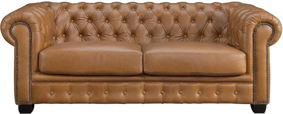 Vente-unique Chesterfield zitbank 3 + 1 plaatsen BRENTON 100% buffelleer Vintage caramel L 201 cm x H 73 cm x D 96 cm - Foto 6