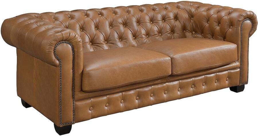 Vente-unique Chesterfield zitbank 3 + 1 plaatsen BRENTON 100% buffelleer Vintage caramel L 201 cm x H 73 cm x D 96 cm - Foto 5
