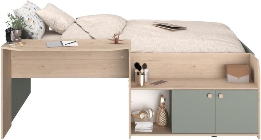 Vente-unique Gecombineerd bed 90 x 190 200 cm naturel en groen MIVONA L 136 cm x H 75.2 cm x D 203 cm