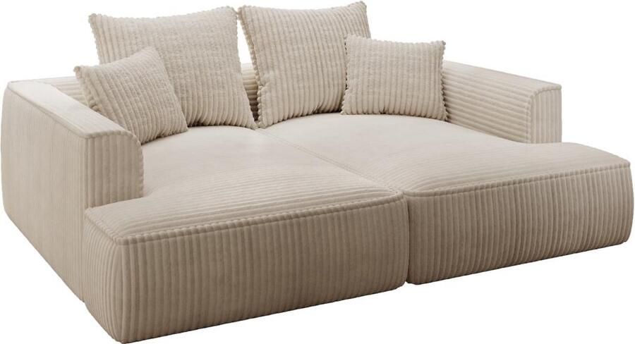 Vente-unique Comfortabele driezitsbank met diepe zitting van beige ribfluweel met brede ribbels PINETA L 230 cm x H 67 cm x D 180 cm - Foto 3