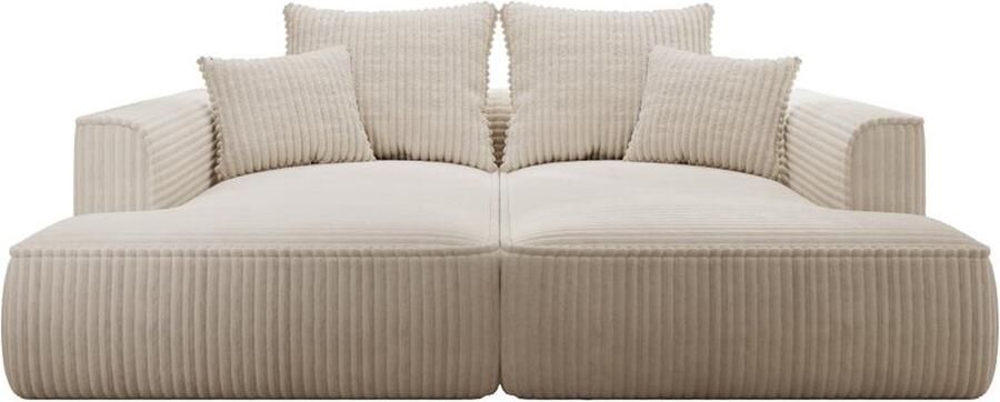 Vente-unique Comfortabele driezitsbank met diepe zitting van beige ribfluweel met brede ribbels PINETA L 230 cm x H 67 cm x D 180 cm - Foto 2