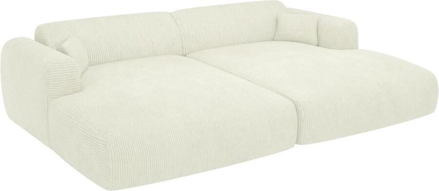 Vente-unique Comfortabele driezitsbank met diepe zitting van gebroken witte ribfluweel met fijne ribbels POGNI van Maison Céphy