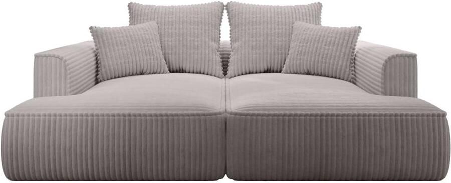 Vente-unique Comfortabele driezitsbank met diepe zitting van lichtgrijs ribfluweel met brede ribbels PINETA L 230 cm x H 67 cm x D 180 cm