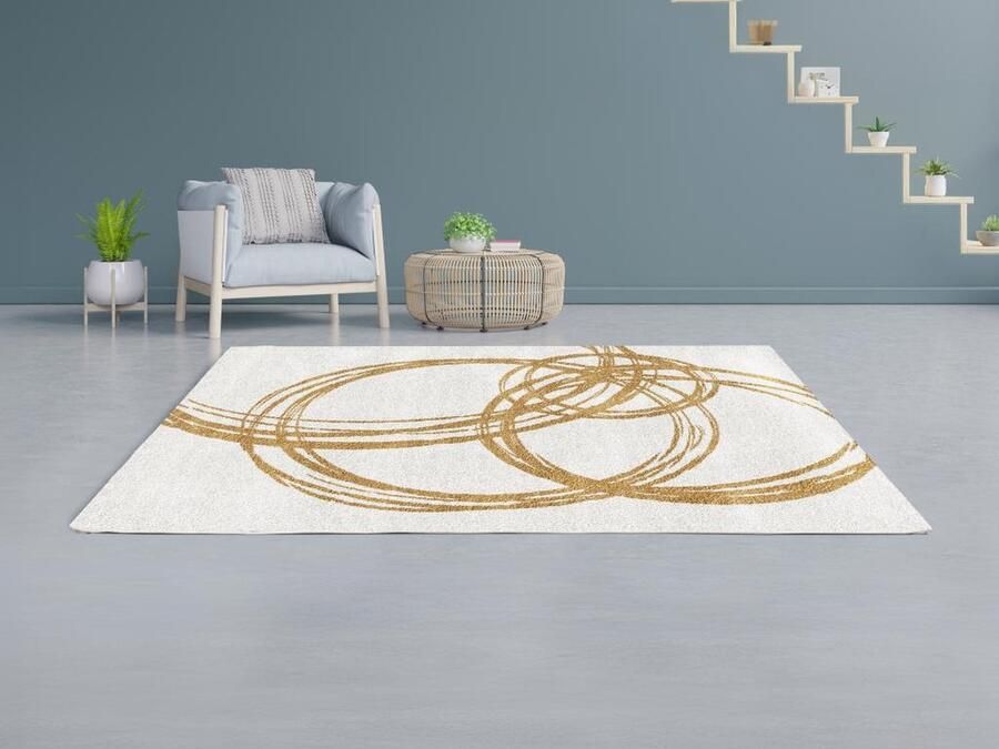 Vente-unique Design-tapijt met cirkelmotieven 160 x 230 cm Wit en goudkleurig LEINA L 230 cm x H 0.9 cm x D 160 cm - Foto 2