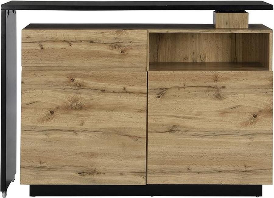 Vente-unique Draaibaar barmeubel ELDIR 2 deuren 1 lade en 1 nis MDF Eiken & zwart L 130 cm x H 95 cm x D 40 cm