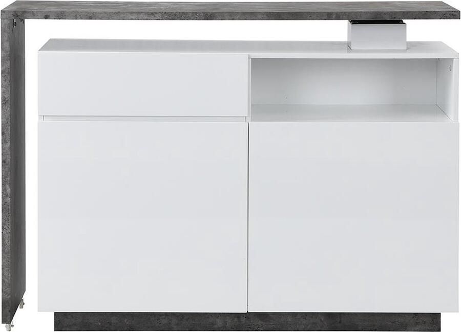 Vente-unique Draaibaar barmeubel ELDIR 2 deuren 1 lade en 1 nis MDF Witgelakt & betonkleur L 130 cm x H 95 cm x D 40 cm