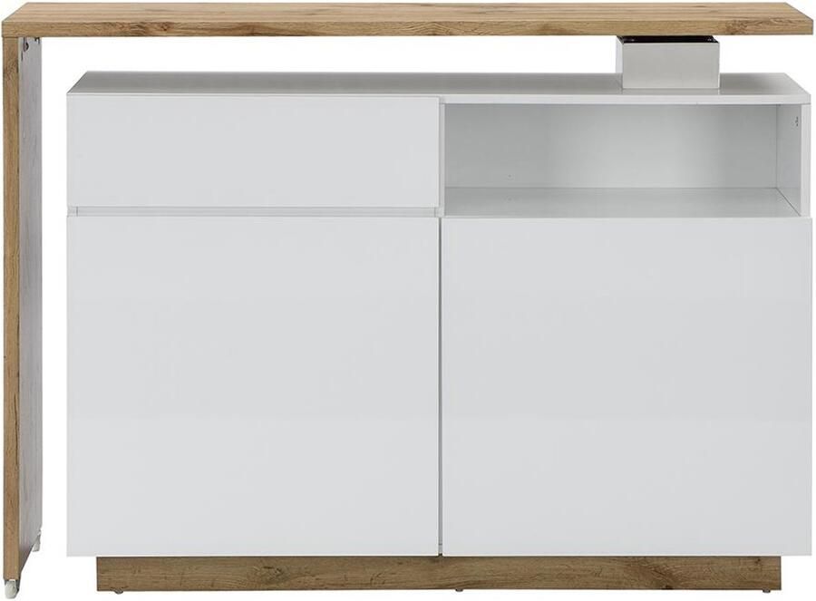 Vente-unique Draaibaar barmeubel ELDIR- 2 deuren 1 lade en 1 nis MDF Witgelakt & eiken L 130 cm x H 95 cm x D 40 cm
