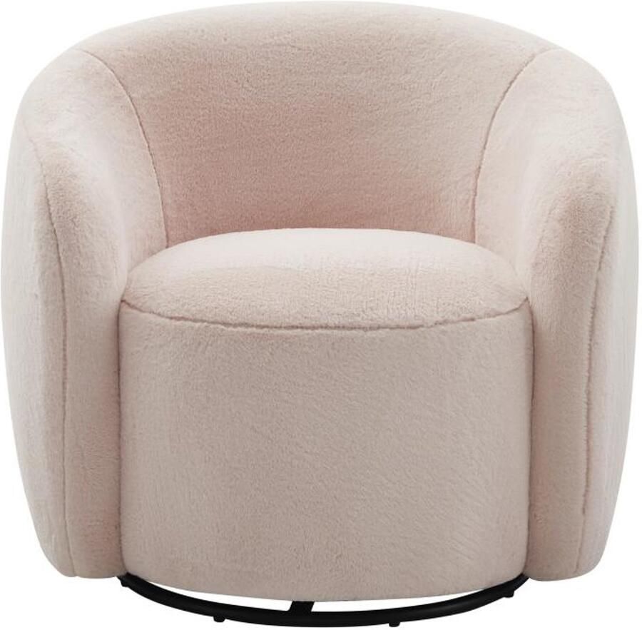 Vente-unique Draaibare fauteuil van roze zachte teddy stof VEREIDE L 80 cm x H 67 cm x D 76 cm