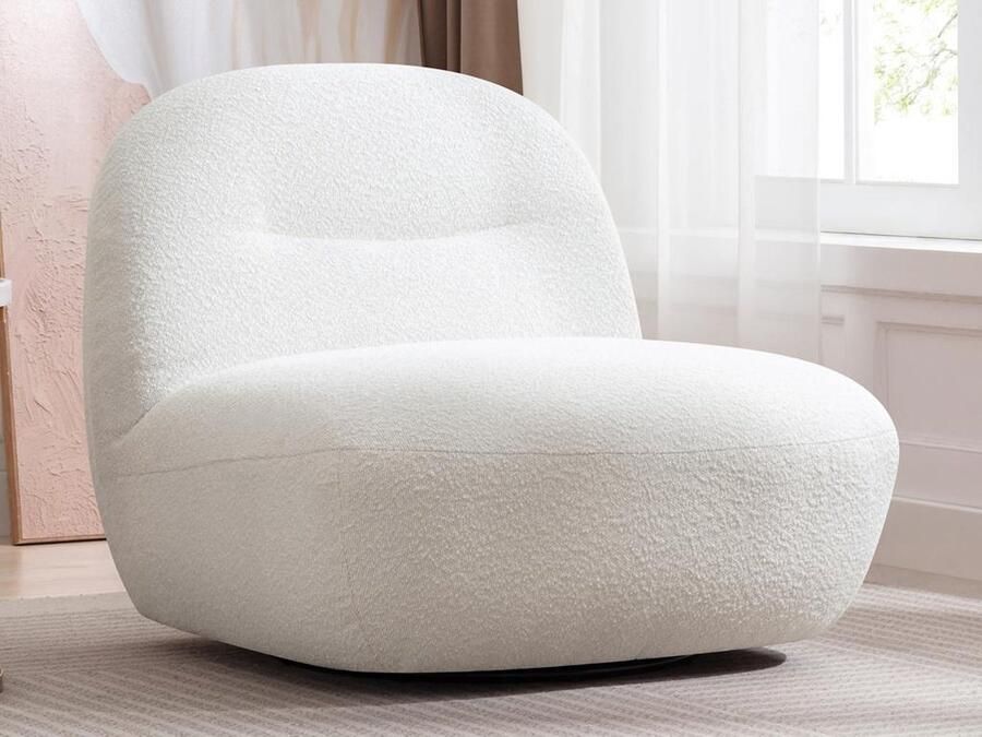 Vente-unique Draaibare fauteuil van witte boucléstof POZETI L 82 cm x H 73 cm x D 84 cm - Foto 2