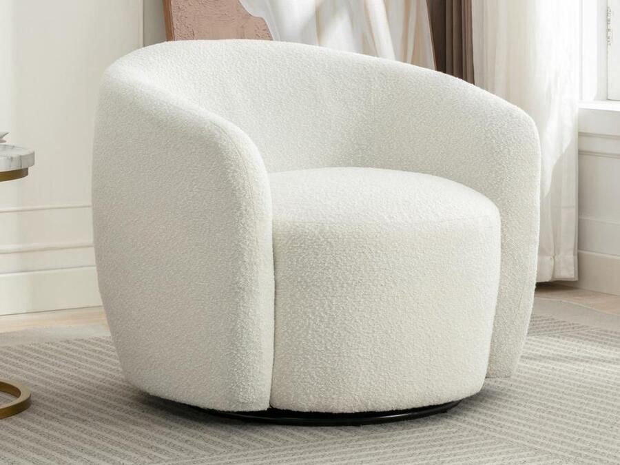 Vente-unique Draaibare fauteuil van witte boucléstof VEREIDE L 80 cm x H 67 cm x D 76 cm - Foto 2