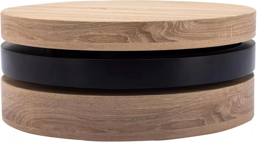 Vente-unique Draaibare ronde salontafel met 1 nis van mdf Zwart en licht naturel JANITA L 80 cm x H 32.5 cm x D 80 cm