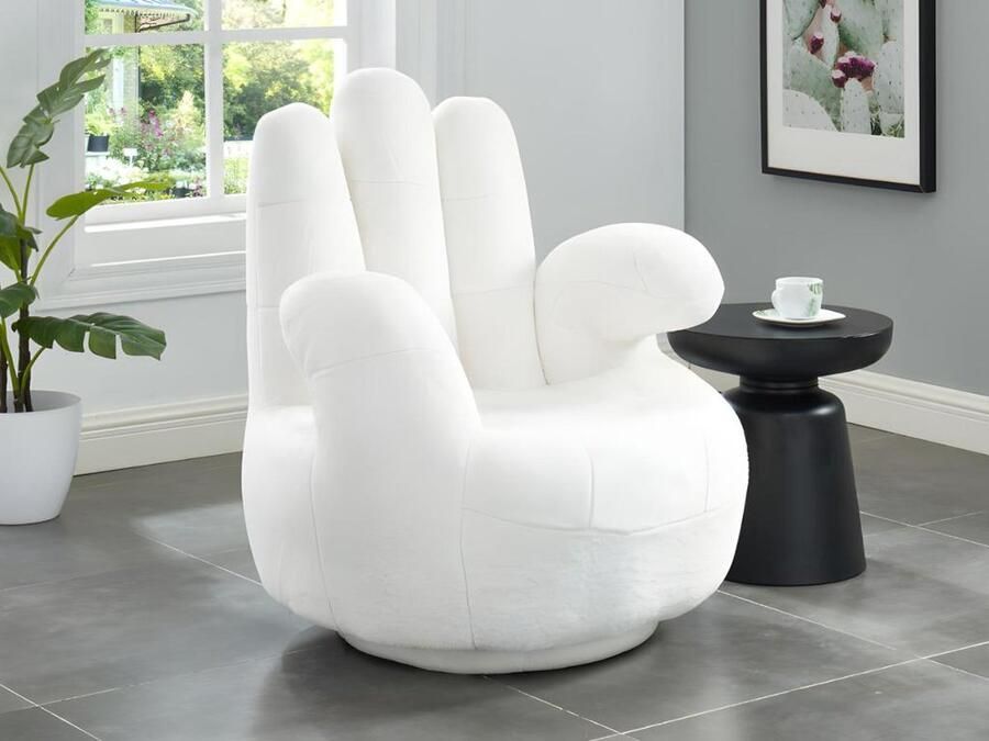 Vente-unique Draaiende fauteuil van imitatiebont CATCHY Wit L 82 cm x H 89 cm x D 78 cm - Foto 2