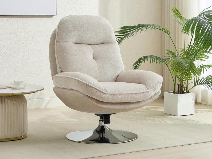 Vente-unique Draaifauteuil van beige stof met textuur ILMACA L 78 cm x H 99 cm x D 90 cm - Foto 2