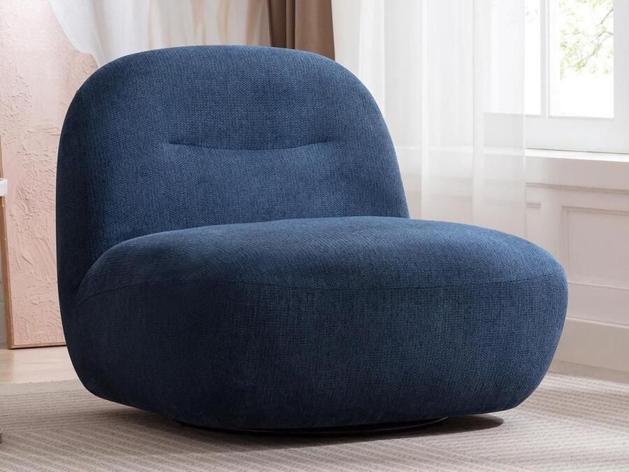 Vente-unique Draaifauteuil van blauwe stof met textuur POZETI L 82 cm x H 73 cm x D 84 cm - Foto 2