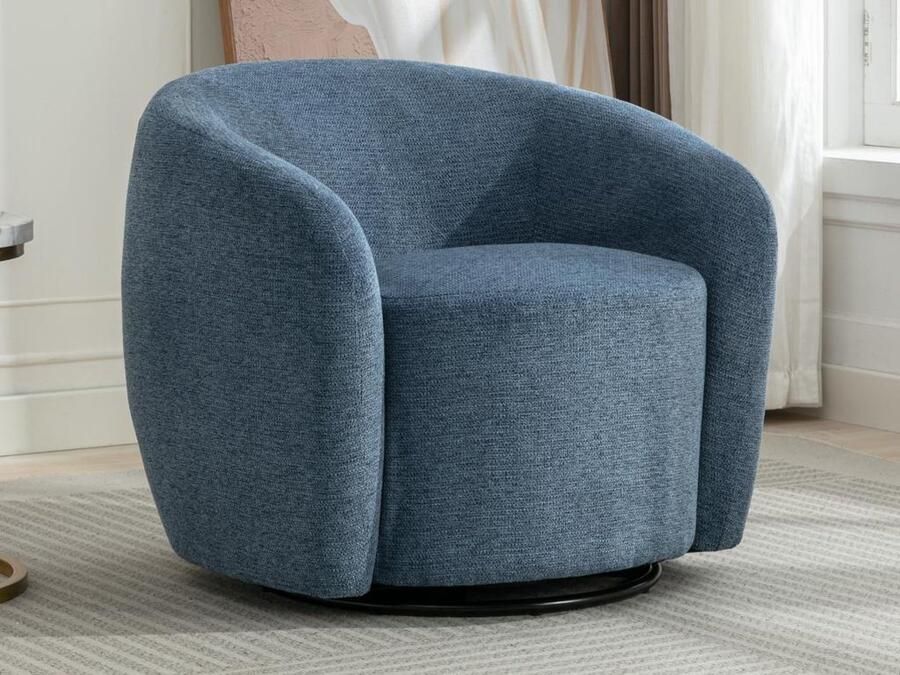 Vente-unique Draaifauteuil van blauwe stof met textuur VEREIDE L 80 cm x H 67 cm x D 76 cm