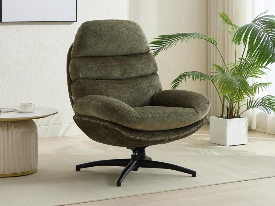 Vente-unique Draaifauteuil van groene stof LIZUTA L 78 cm x H 99 cm x D 93 cm - Foto 3