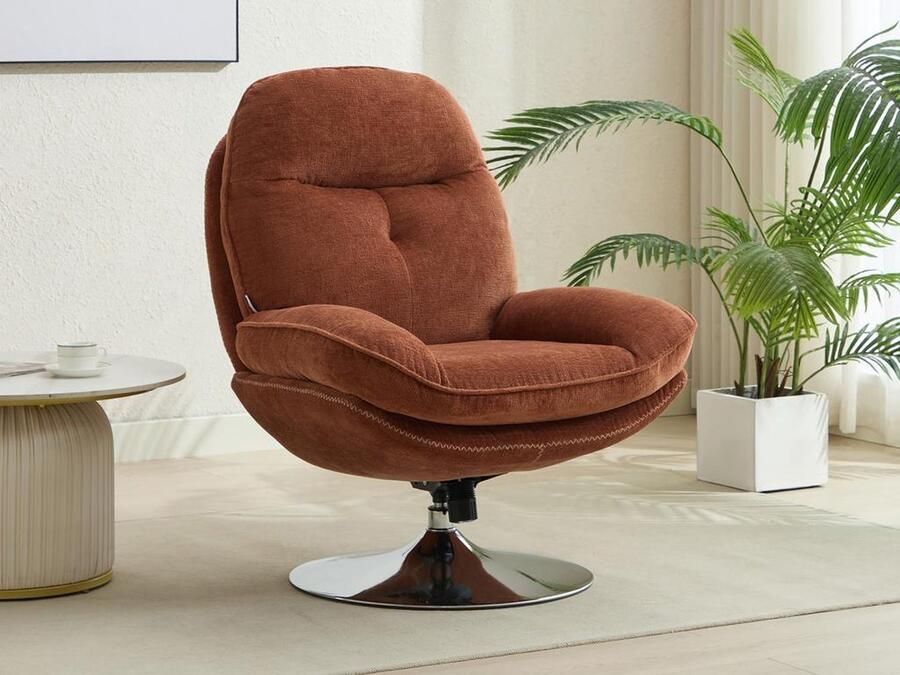 Vente-unique Draaifauteuil van terracottakleurige stof met textuur ILMACA L 78 cm x H 99 cm x D 90 cm - Foto 2