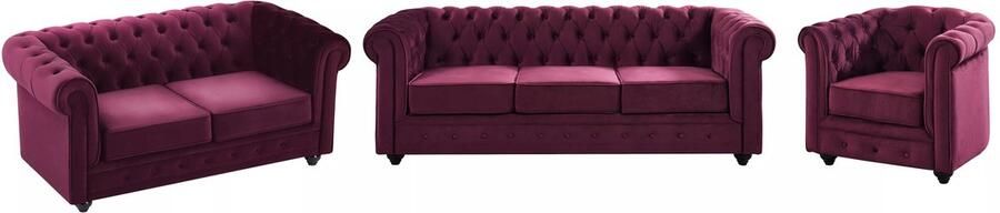 Vente-unique Drie- en tweezitsbank en fauteuil van purper velours CHESTERFIELD L 205 cm x H 72 cm x D 88 cm
