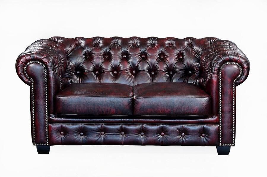 Vente-unique Driezits- en tweezitsbank Chesterfield BRENTON 100% buffelleer cherry L 201 cm x H 73 cm x D 96 cm - Foto 2