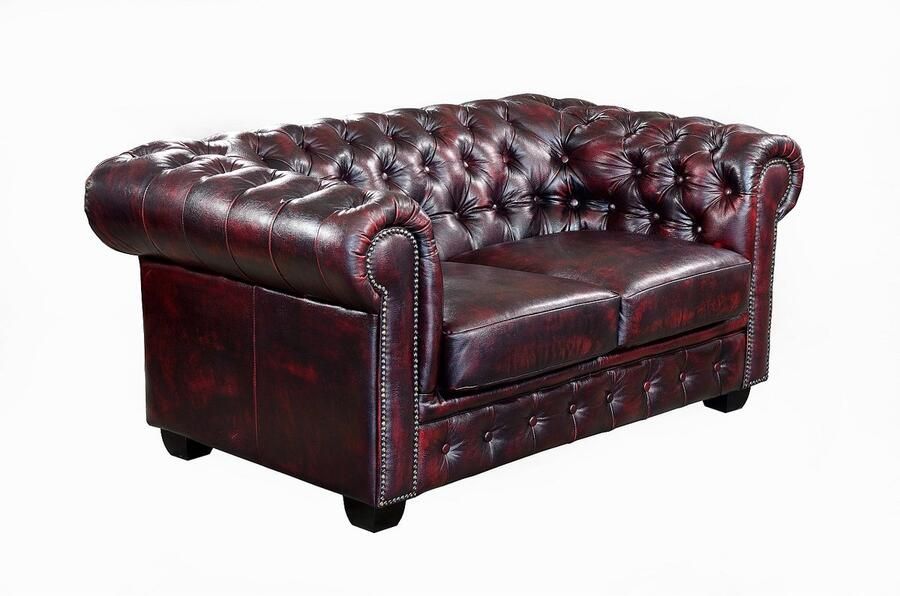 Vente-unique Driezits- en tweezitsbank Chesterfield BRENTON 100% buffelleer cherry L 201 cm x H 73 cm x D 96 cm - Foto 3