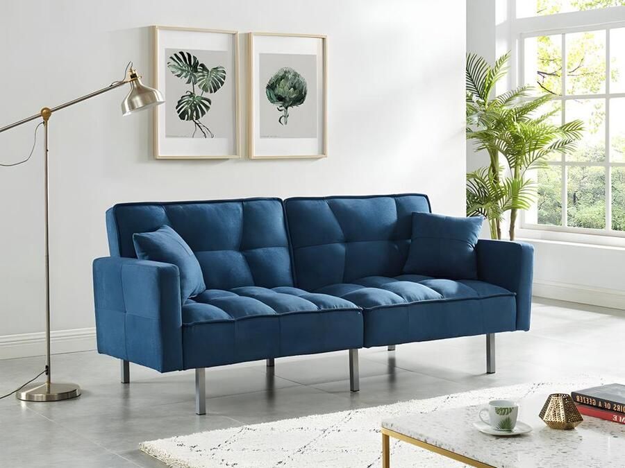 Vente-unique Driezits klik-klak slaapbank van stof MINEY Blauw L 198 cm x H 83 cm x D 89 cm - Foto 2