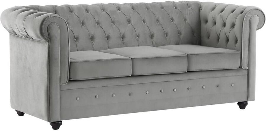 Vente-unique Driezits slaapbank in lichtgrijs fluweel CHESTERFIELD