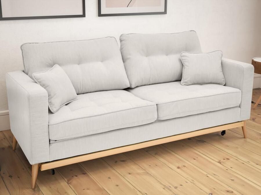 Vente-unique Driezits slaapbank van crème stof KENZA L 216 cm x H 87 cm x D 87 cm