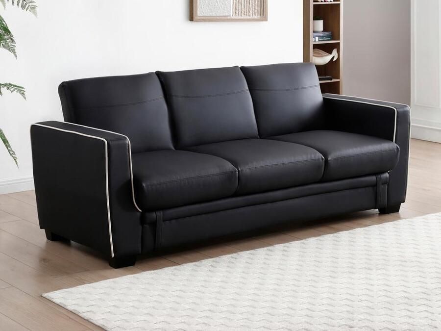 Vente-unique Driezits slaapbank van kunstleer NATY Zwart L 214 cm x H 87 cm x D 87 cm