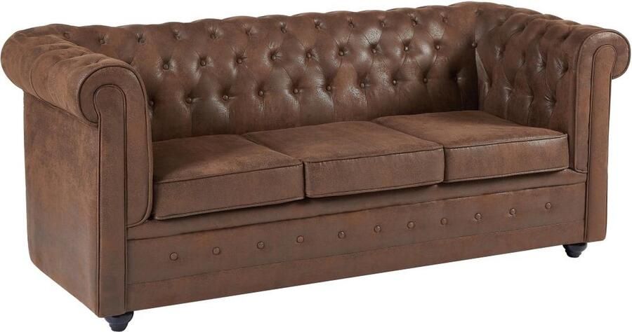 Vente-unique Driezits-slaapbank van microvezel met verouderd leereffect CHESTERFIELD L 204 cm x H 85 cm x D 89 cm