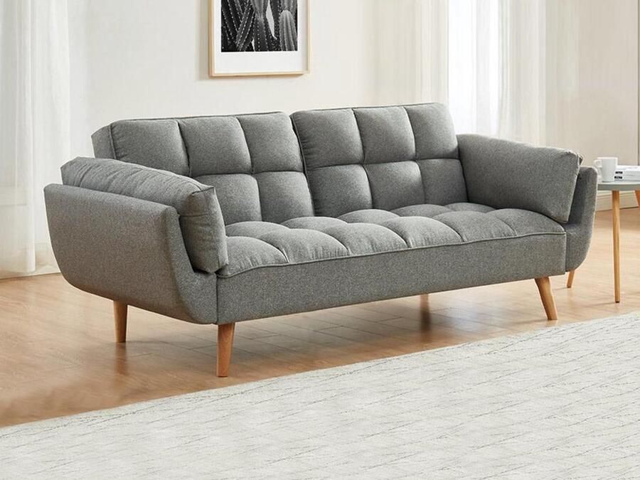 Vente-unique Driezits slaapbank van stof LOELINE Gechineerd grijs L 215 cm x H 82 cm x D 81 cm - Foto 2