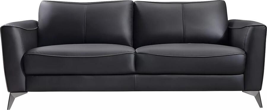 Vente-unique Driezitsbank BATUCO Leer Zwart met grijze paspel L 200 cm x H 82 cm x D 86 cm - Foto 2