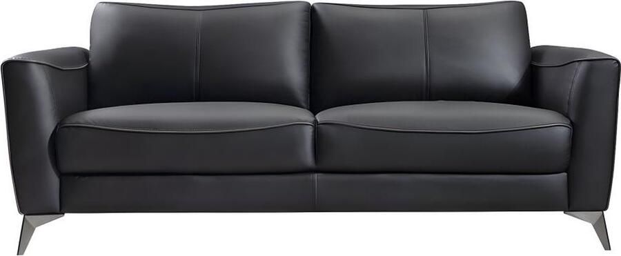 Vente-unique Driezitsbank BATUCO Leer Zwart met grijze paspel L 200 cm x H 82 cm x D 86 cm - Foto 3