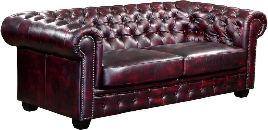 Vente-unique Driezitsbank Chesterfield BRENTON 100% buffelleer cherry L 201 cm x H 73 cm x D 96 cm - Foto 2