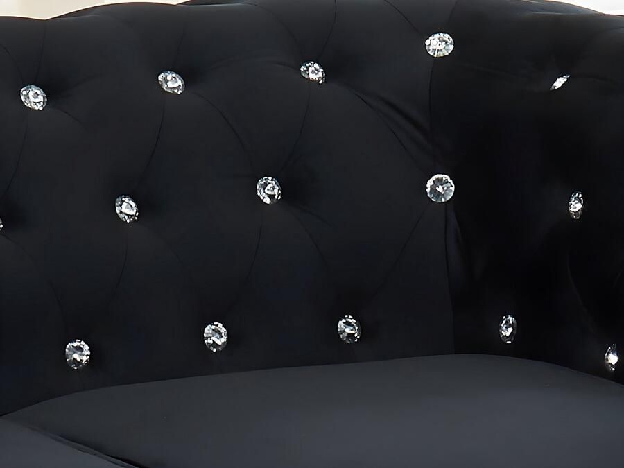 Vente-unique Driezitsbank en fauteuil CHESTERFIELD velours zwart met kristallen knopen L 205 cm x H 72 cm x D 88 cm - Foto 3