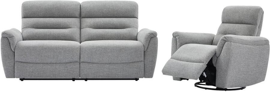 Vente-unique Driezitsbank en elektrische relaxfauteuil in grijs gestructureerde stof BREVIO L 193 cm x H 101 cm x D 91 cm