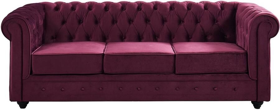 Vente-unique Driezitsbank en fauteuil CHESTERFIELD velours paars L 205 cm x H 72 cm x D 88 cm - Foto 4