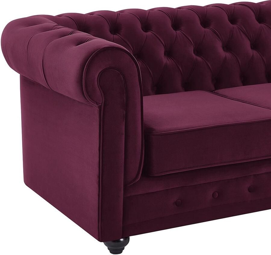 Vente-unique Driezitsbank en fauteuil CHESTERFIELD velours paars L 205 cm x H 72 cm x D 88 cm - Foto 2