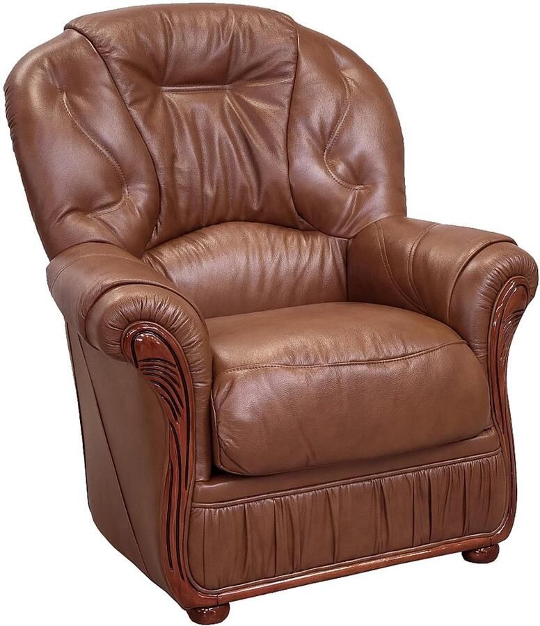 Vente-unique Driezitsbank en fauteuil DAPHNE van 100% buffel leer bruin L 183 cm x H 97 cm x D 91 cm - Foto 2