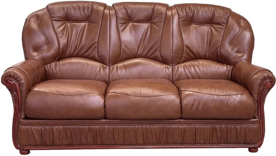Vente-unique Driezitsbank en fauteuil DAPHNE van 100% buffel leer bruin L 183 cm x H 97 cm x D 91 cm - Foto 3